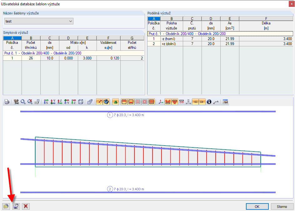 Tlačítko pro uložení knihovny předloh