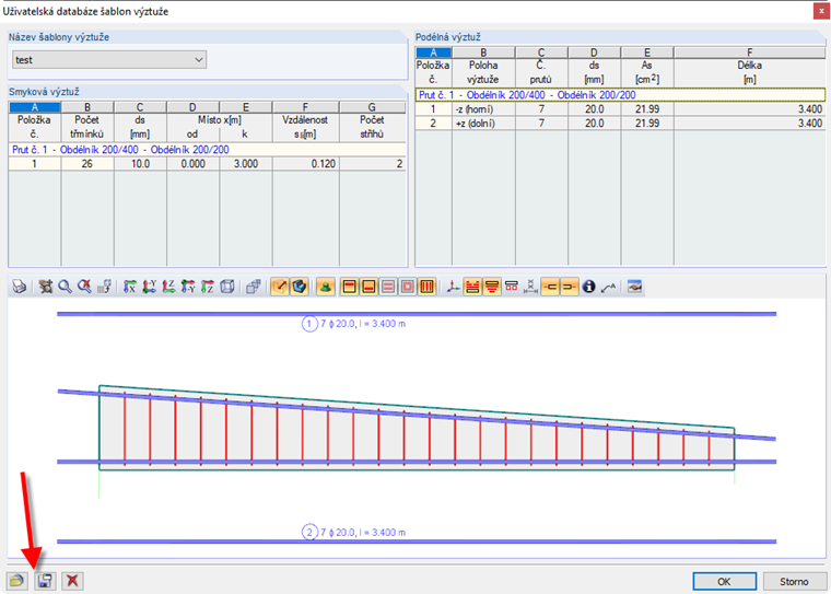 Tlačítko pro uložení knihovny předloh