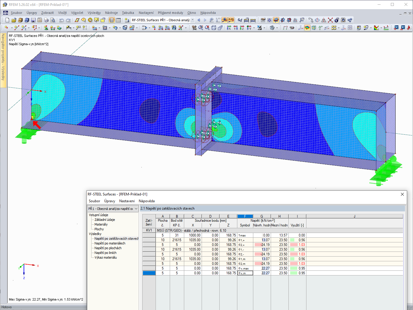 Analýza napětí v modulu RF-STEEL Surfaces