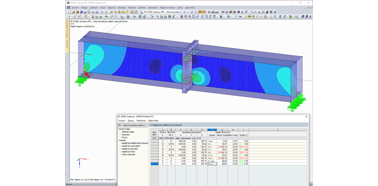 Analýza napětí v modulu RF-STEEL Surfaces