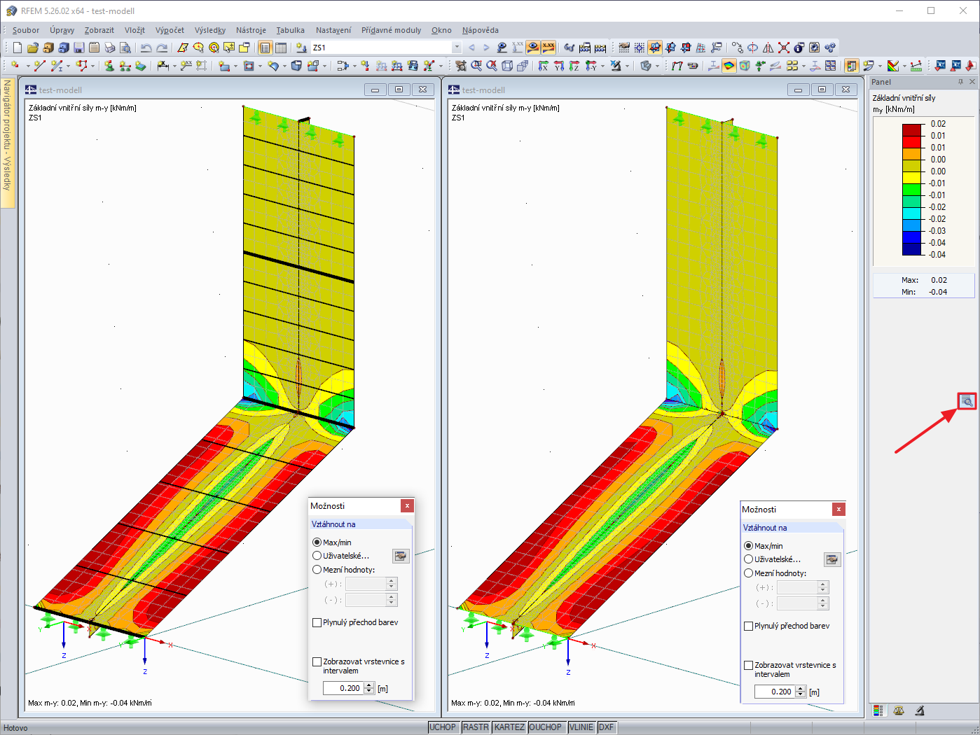 Aktivace/deaktivace vrstevnic ve výsledcích pro plochu
