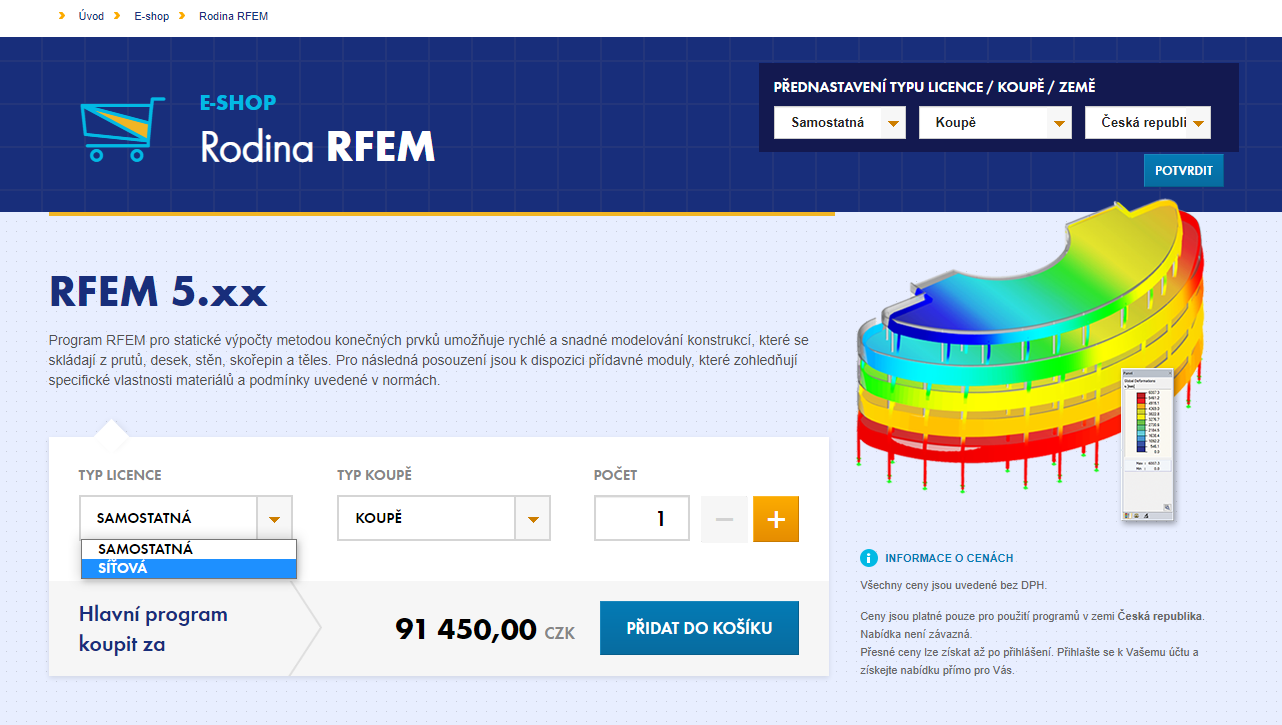 Ceny síťových licencí v e-shopu