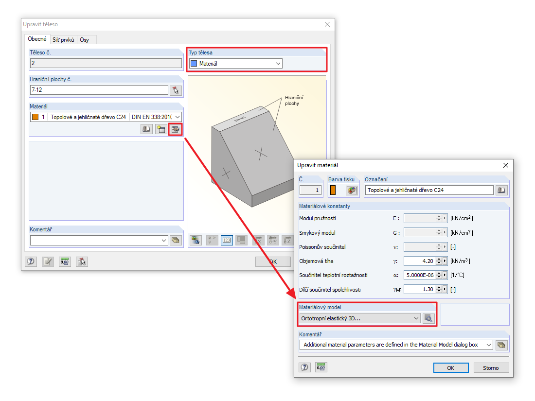 Materiálový model typu tělesa "Materiál"