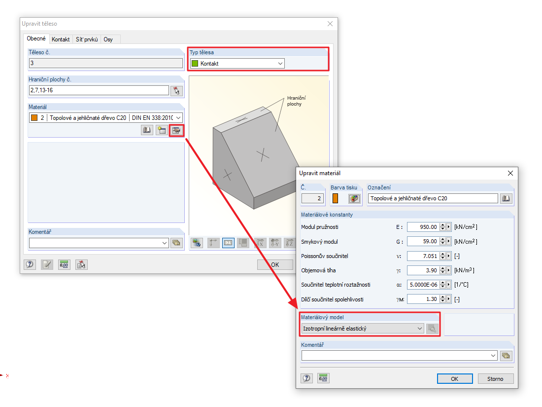 Materiál Model typu tělesa "Kontakt"