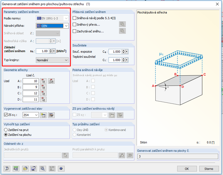 Při výběru obecné přílohy normy EN 1991-1-3 lze zadat libovolnou hodnotu zatížení.