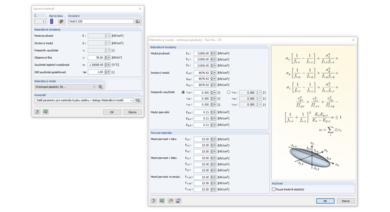 Vstupní dialog pro materiálový model Ortotropní plastický