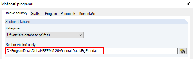 Uživatelsky definovaná databáze průřezů