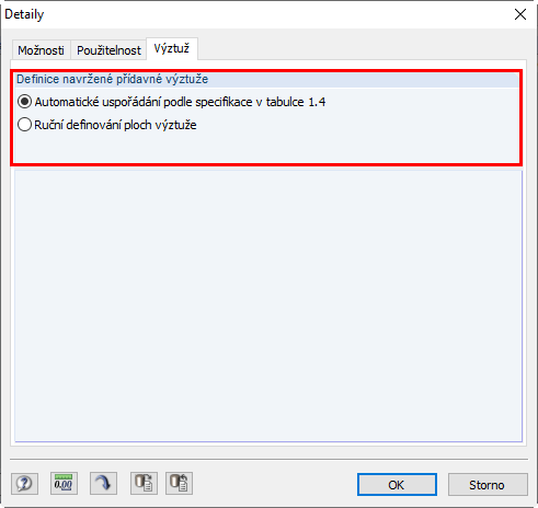 Nastavení detailů pro výztuž