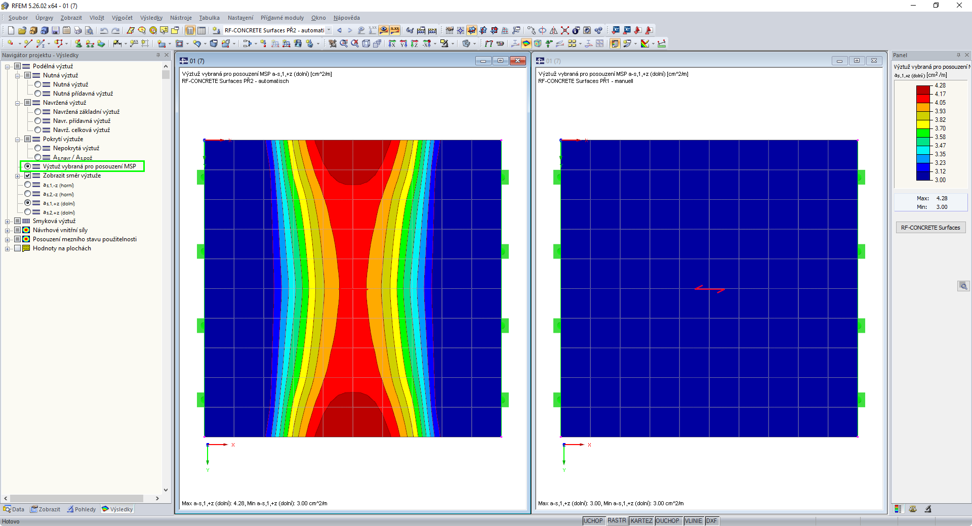 Grafické zobrazení výztuže použité pro posouzení MSP
