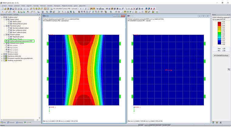 Grafické zobrazení výztuže použité pro posouzení MSP