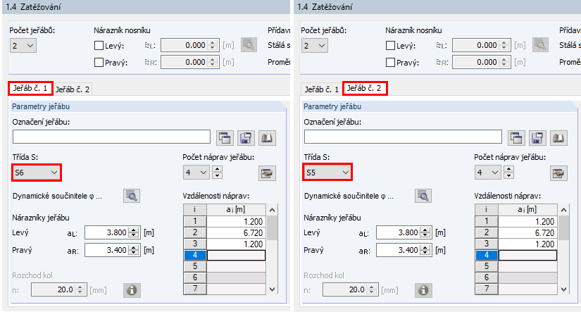 Definice třídy S pro jednotlivé jeřáby