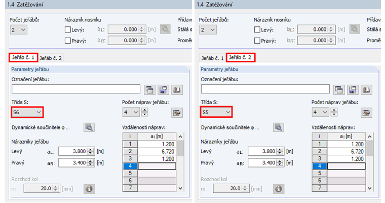 Definice třídy S pro jednotlivé jeřáby