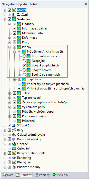 Nastavení pro vyhlazení vnitřních sil na plochách v programu RFEM