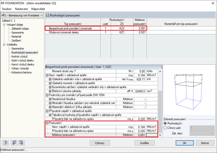 Posouzení na porušení únosnosti podle DIN 1054 v přídavném modulu RF-FOUNDATION (starý modul)