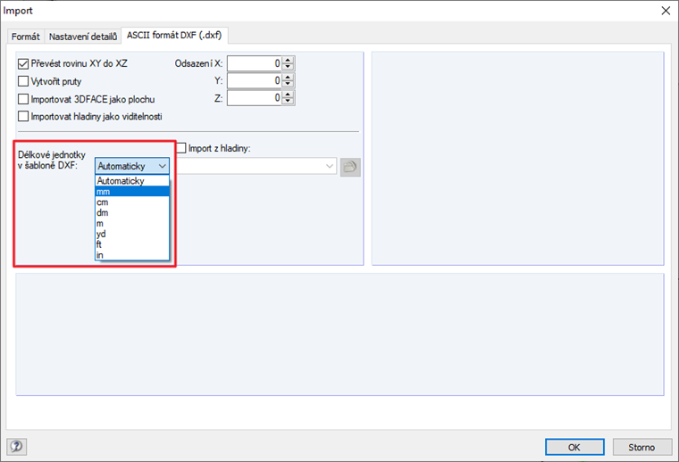 Záložka dialogu "ASCII formát DXF (*.dxf)"