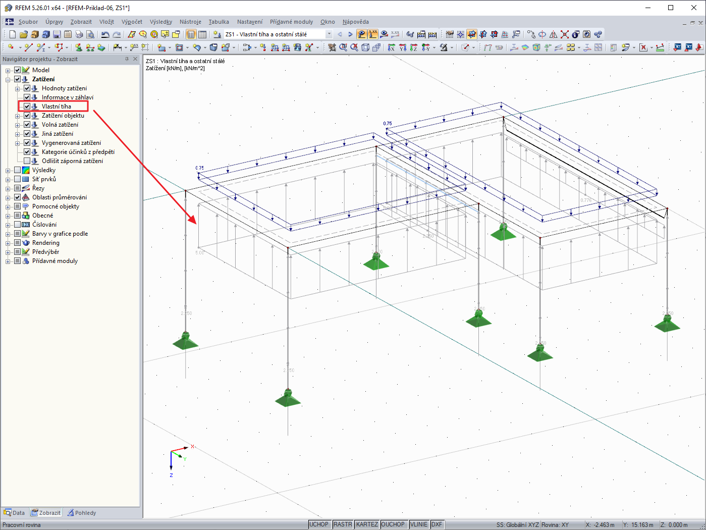 Aktivace grafické kontroly vlastní tíhy