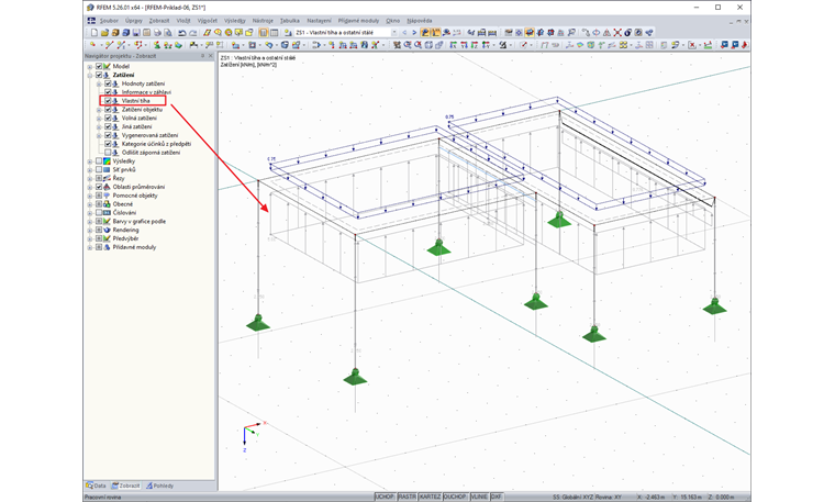 Aktivace grafické kontroly vlastní tíhy