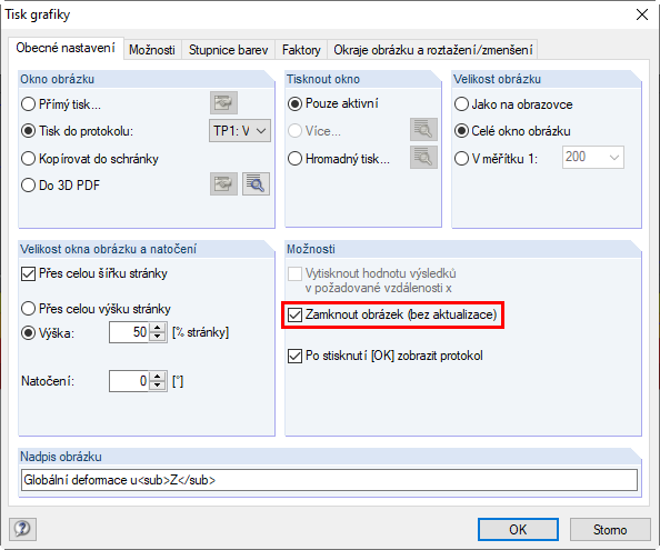 Možnost uzamknutí grafiky při tisku