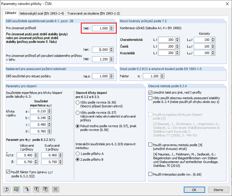 Dílčí součinitel spolehlivosti pro únosnost průřezů