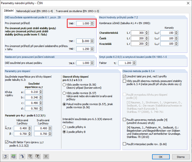 Dílčí součinitel spolehlivosti pro únosnost průřezů