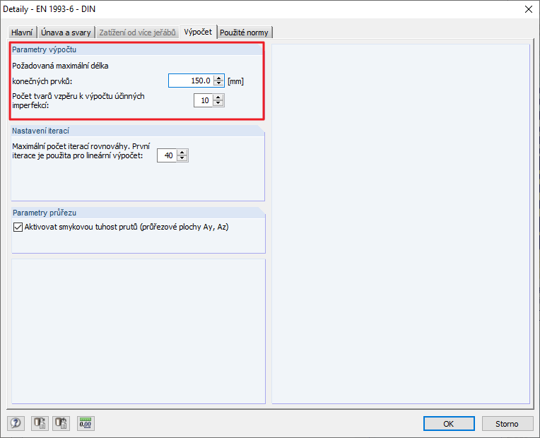Nastavení maximální požadované délky konečného prvku