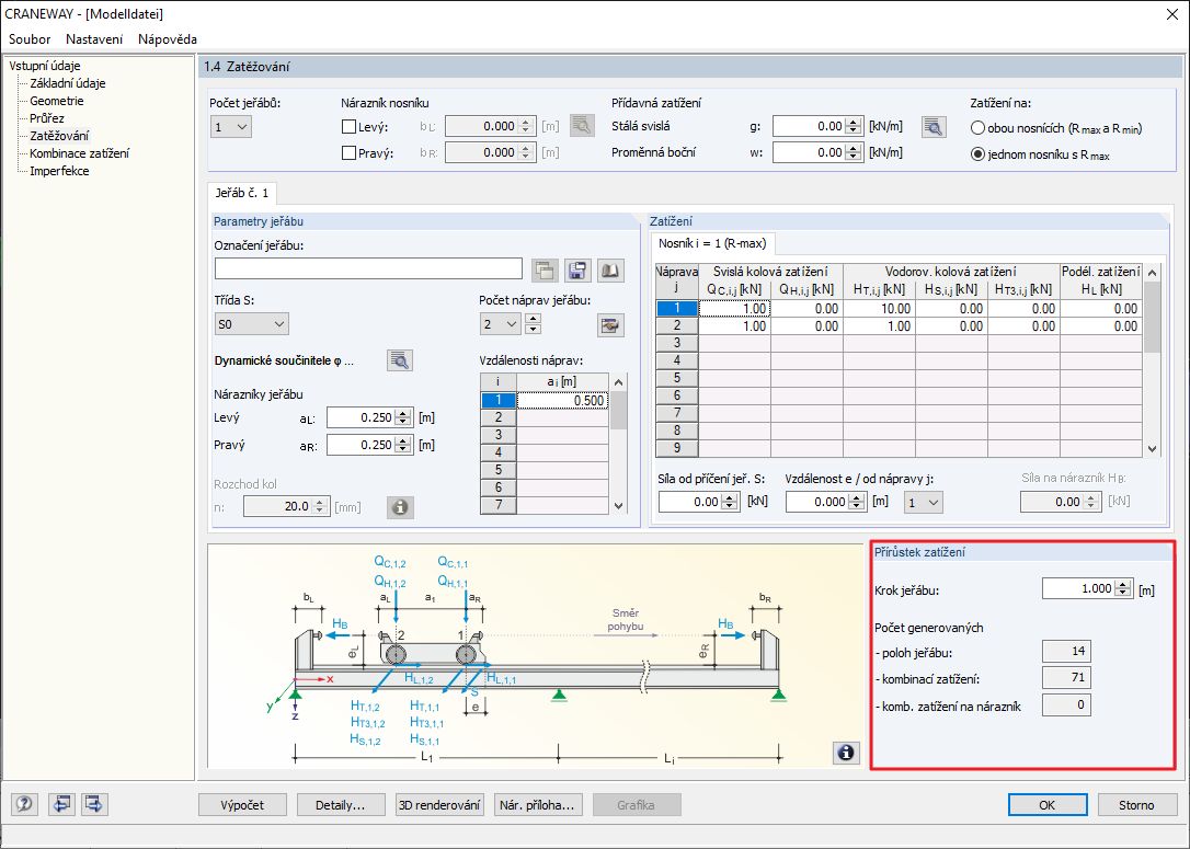 Krok mezi pozicemi jeřábu