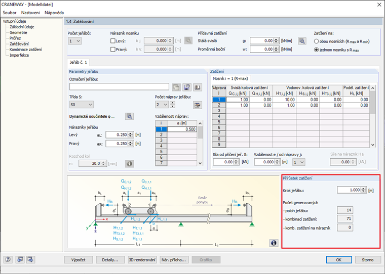 Krok mezi pozicemi jeřábu