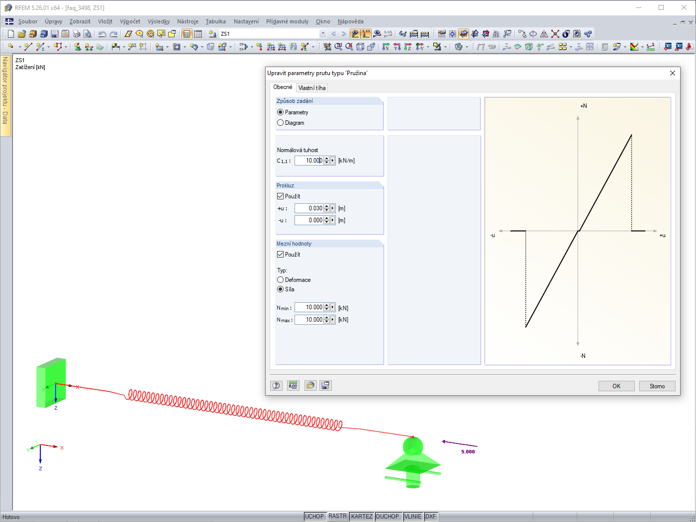 Zadání axiální tuhosti pružiny