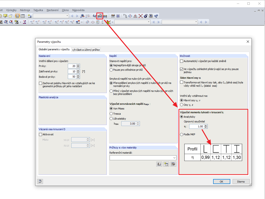 Možnosti výpočtu pro stanovení torzní konstanty