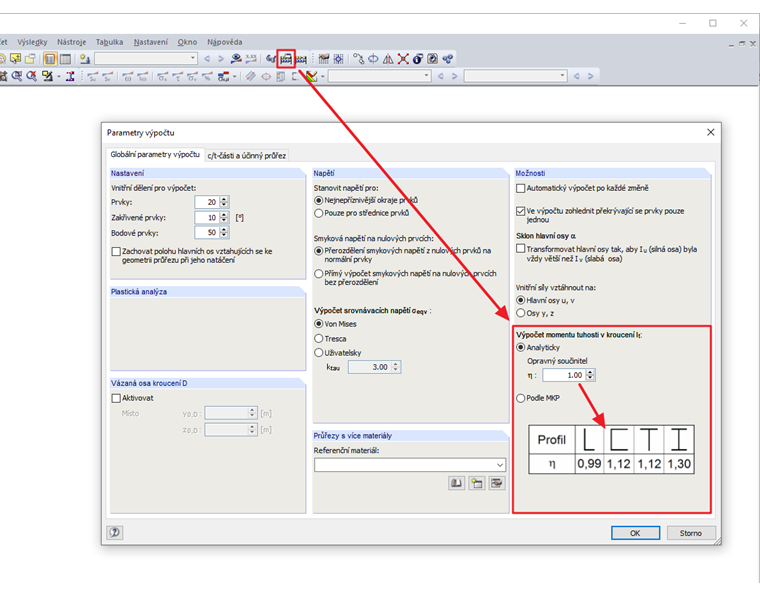 Možnosti výpočtu pro stanovení torzní konstanty