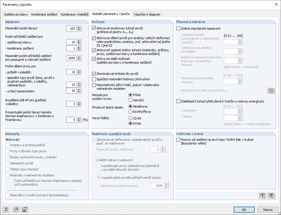 Nastavení přírůstků zatížení