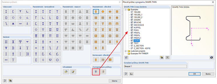 Importovat průřez z programu SHAPE-THIN