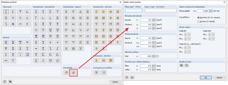 Zadat vlastní průřez