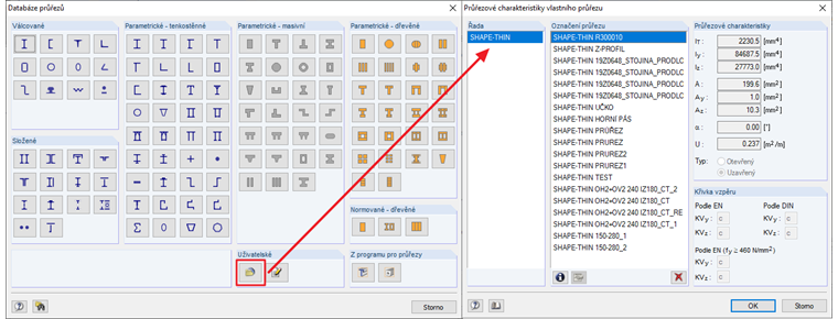 Přístup k uživatelsky definovaným průřezům