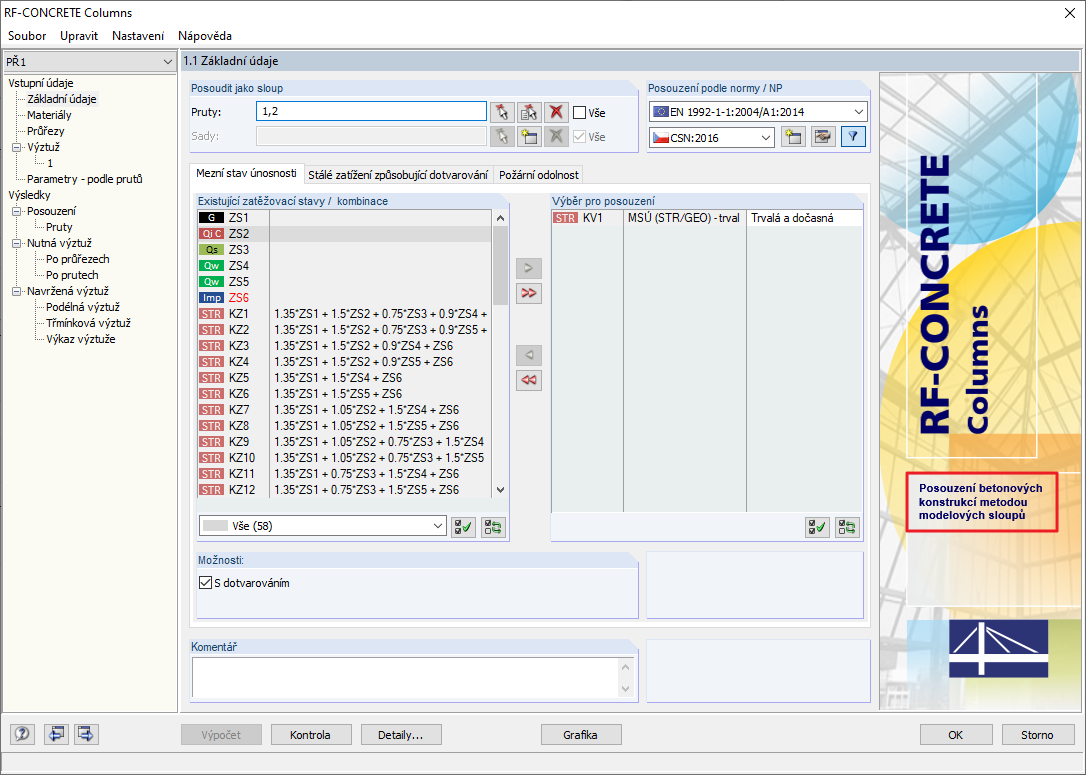 Dialog 1.1 Základní údaje v RF-CONCRETE Columns