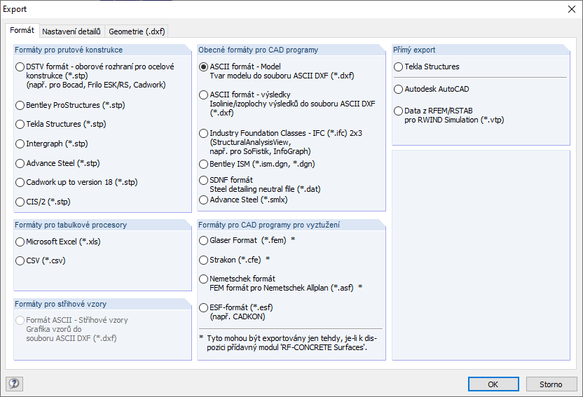 Export rozhraní v programu RFEM
