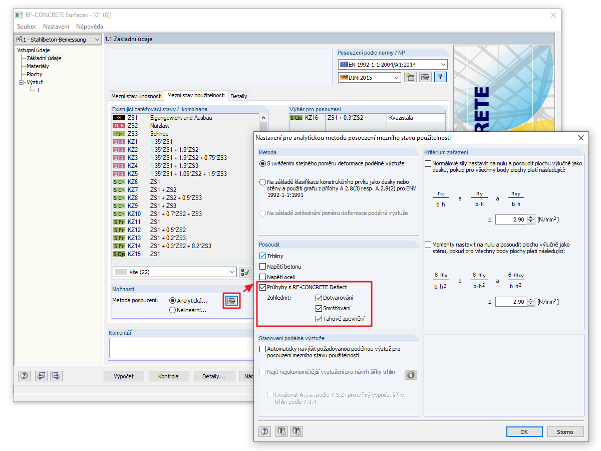 Zohlednění dotvarování a smršťování na příkladu RF-CONCRETE Deflect