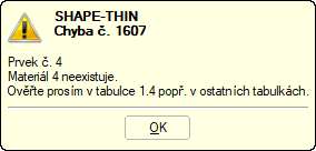 Chybové hlášení "Materiál není definován".