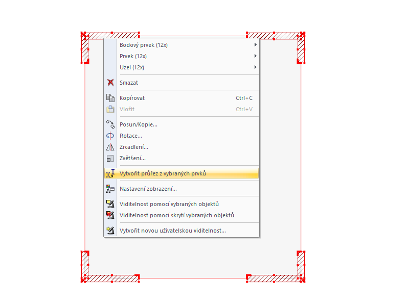 Vytvoření průřezu z vybraných prvků