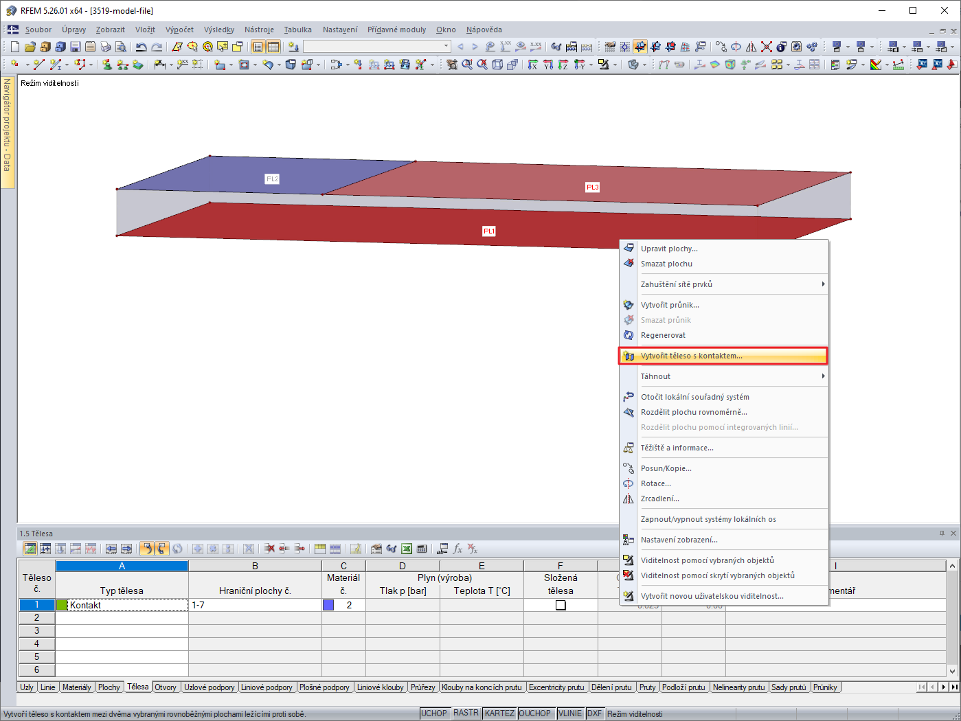 vytvořit těleso s kontaktem