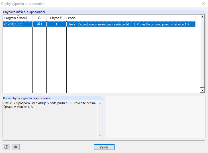 Seznam chyb výpočtu a upozornění