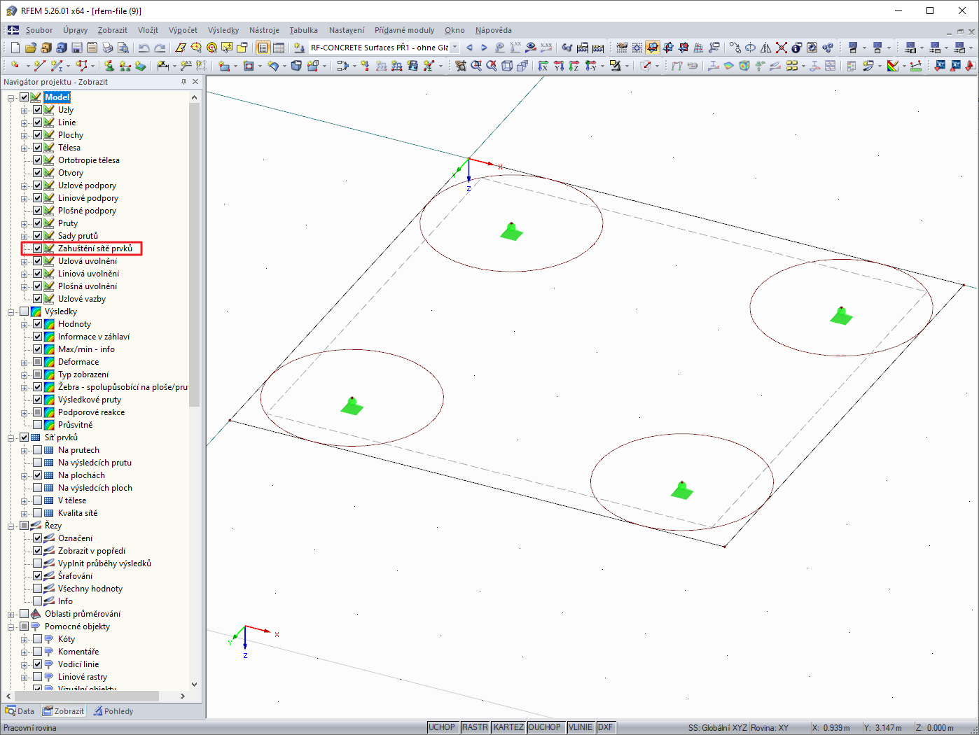 Navigátor Zobrazit s aktivovaným zobrazením Zahuštění sítě prvků