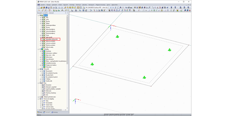 Navigátor Zobrazit s deaktivovaným zobrazením zahuštění sítě konečných prvků