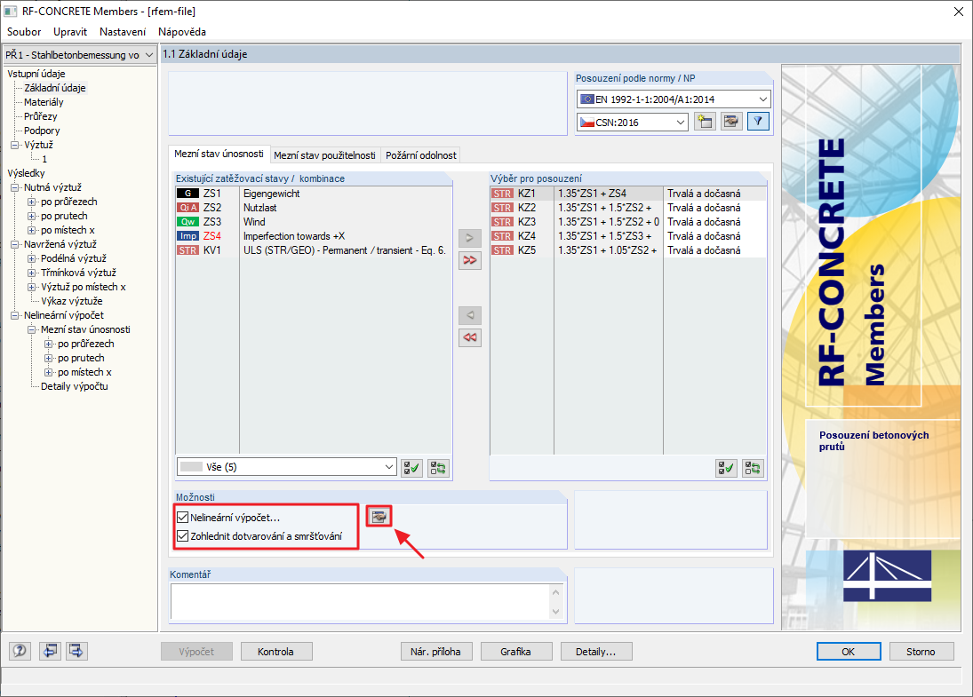 Dialog "Základní údaje" v programu CONCRETE