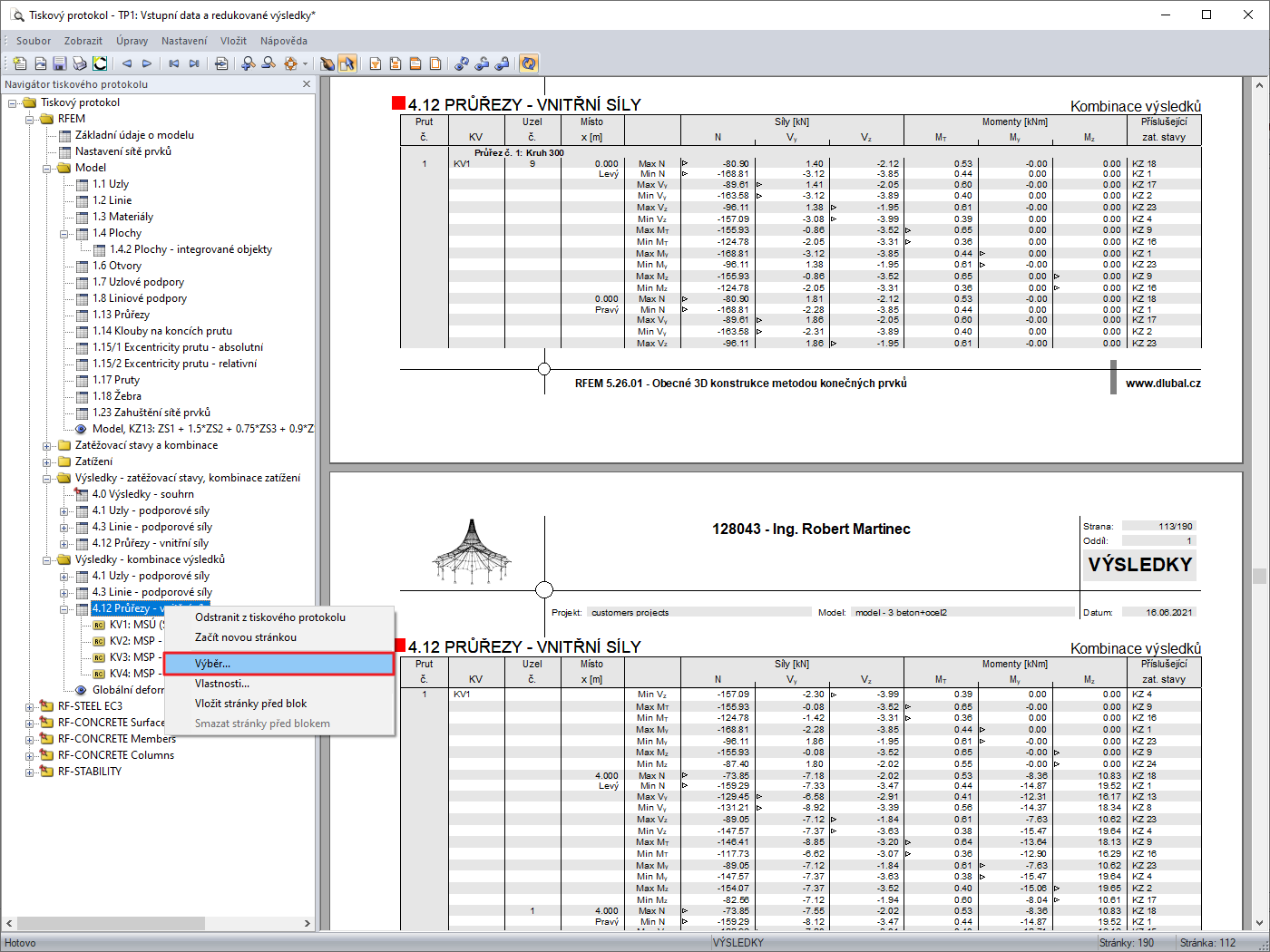 Speciální výběr pro typ výsledků