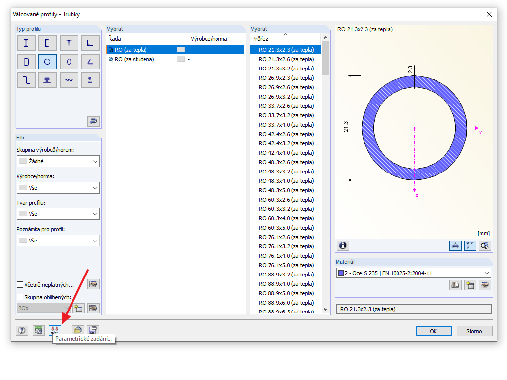 Vytvoření parametrického průřezu