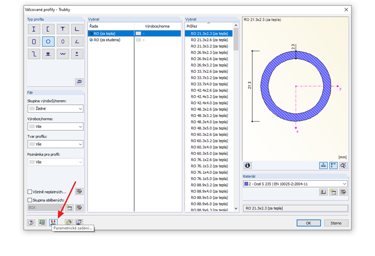 Vytvoření parametrického průřezu
