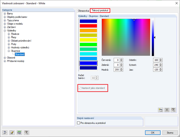 Nastavení uživatelské stupnice barev jako výchozí