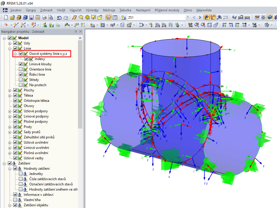 Zobrazení nebo skrytí osového systému linie