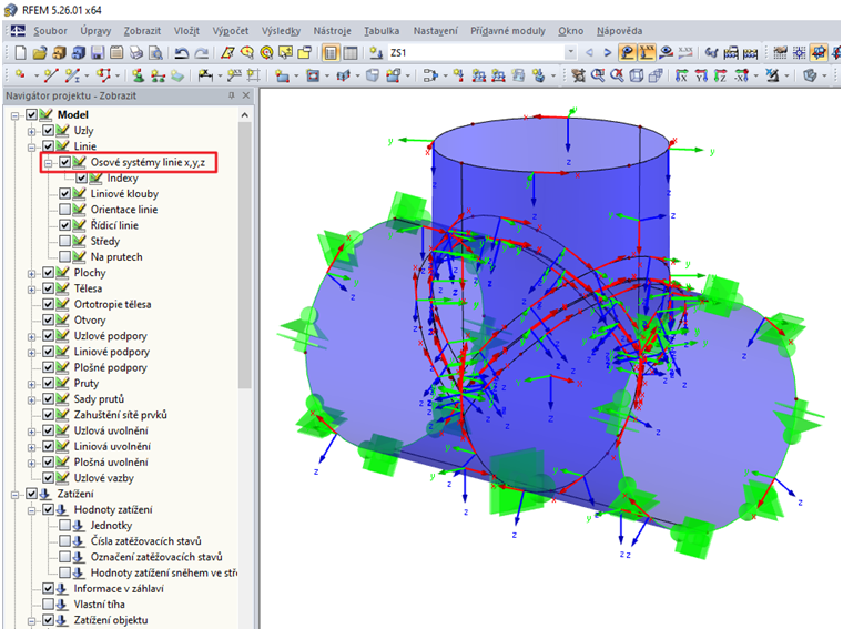 Zobrazení nebo skrytí osového systému linie